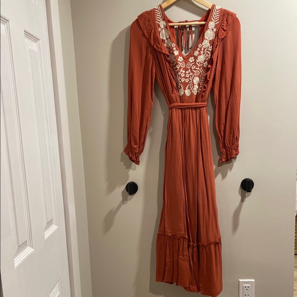 Embroidered Rust Dress